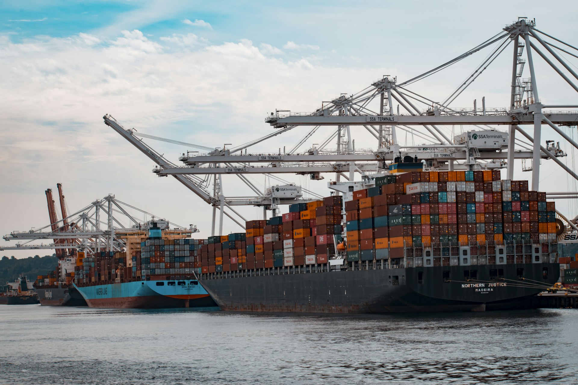 Container ship at a port